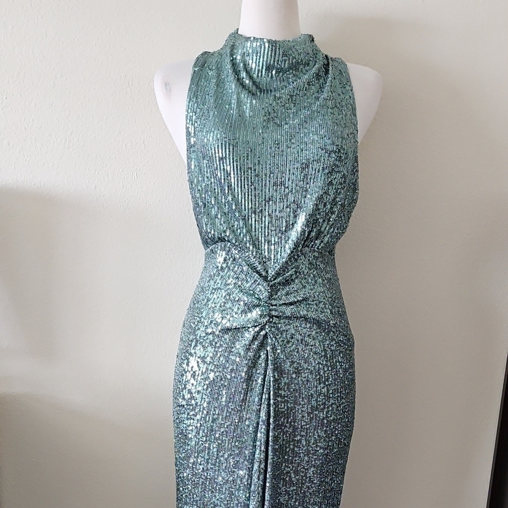 Jigsaw Green Sequin Halter Dress